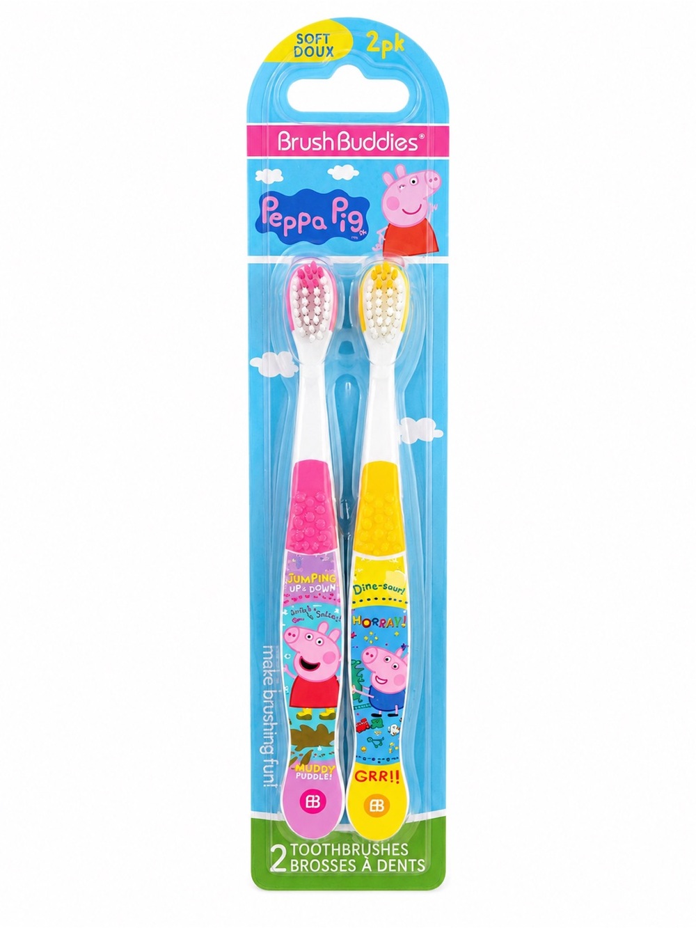 Peppa Pig Kids Toothbrush 2-Pack Brush Buddies Soft Bristles NEW